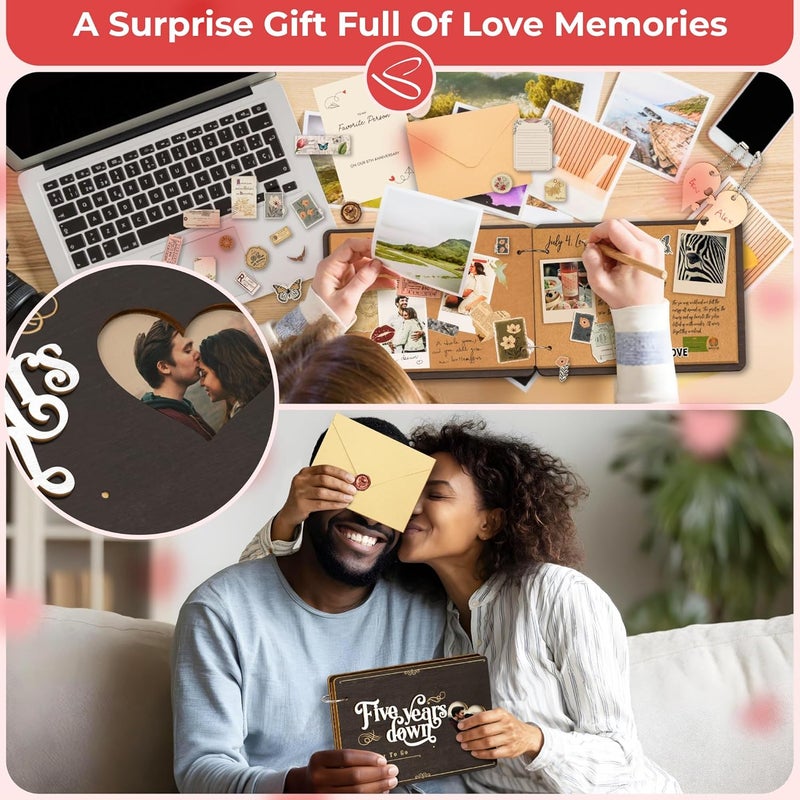 STOFINITY 5 Year Anniversary Wood Gifts For Men Women - Unique 5 Year Wedding Gifts For Husband Wife, Wooden Anniversary Scrapbook Photo Album Journal, Romantic 5th Marriage Gift For Couple - Image 4